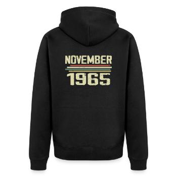 Vintage November 1965 Vintage Retro November 1965 - Unisex Premium Organic Zip Hoodie - black - Back - Nico (187cm)