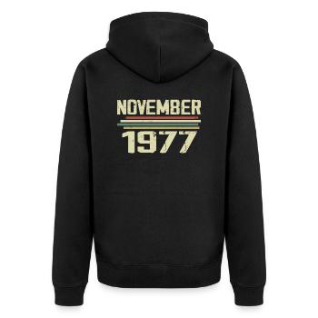 Vintage November 1977 Vintage Retro November 1977 - Unisex Premium Organic Zip Hoodie - black - Back - Nico (187cm)
