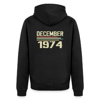 December 1974 Vintage Retro Birthday - Unisex Premium Organic Zip Hoodie - black - Back - Nico (187cm)