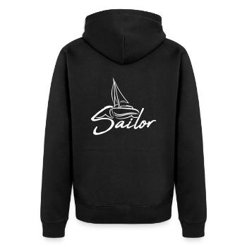 Sailor Text Logo Segel Crew Fun Schiff Boot Symbol - Unisex Premium Bio Zip Hoodie - Schwarz - Hinten - Nico (187cm)