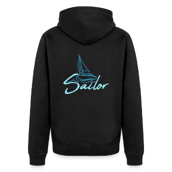 Sailor Text Logo Segel Crew Fun Schiff Boot Symbol - Unisex Premium Bio Zip Hoodie - Schwarz - Hinten - Nico (187cm)