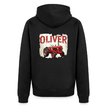 Oliver Personalized Nametag Tractor for OLIVER - Unisex Premium Organic Zip Hoodie - black - Back - Nico (187cm)
