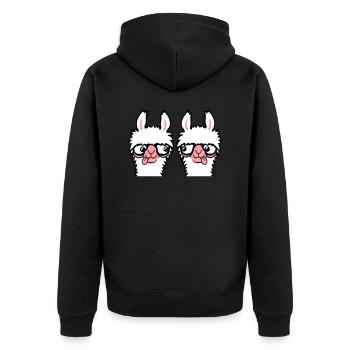 2 Llama Nerds Geeks Team Horn-rimmed Glasses Smart Grimace - Unisex Premium Organic Zip Hoodie - black - Back - Nico (187cm)
