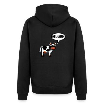 Kuh Hallo Morgen Hello Guten Tag Servus Moin - Unisex Premium Bio Zip Hoodie - Schwarz - Hinten - Nico (187cm)