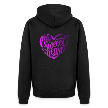 COOLES T-SHIRT, MEIN KLEINES HERZ - Unisex Premium Bio Zip Hoodie - Schwarz - Hinten - Nico (187cm)