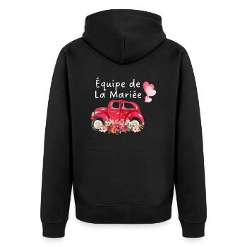 Braut Team Auto Blumen Braut - Unisex Premium Bio Zip Hoodie - Schwarz - Hinten - Nico (187cm)