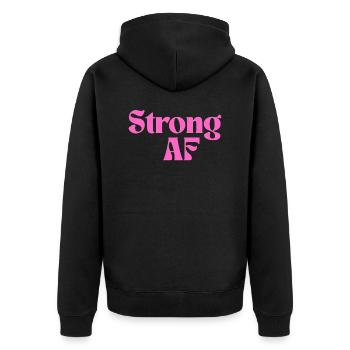 Strong AF - pink design - Unisex Premium Organic Zip Hoodie - black - Back - Nico (187cm)