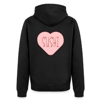 Sushi liebe Sushi Zeit - Unisex Premium Bio Zip Hoodie - Schwarz - Hinten - Nico (187cm)