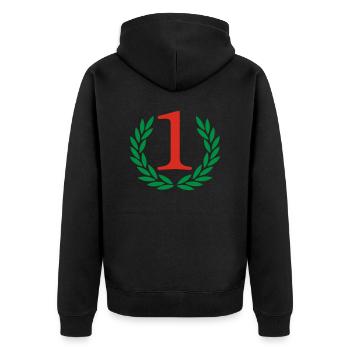 Sieger - Gewinner - Unisex Premium Bio Zip Hoodie - Schwarz - Hinten - Nico (187cm)