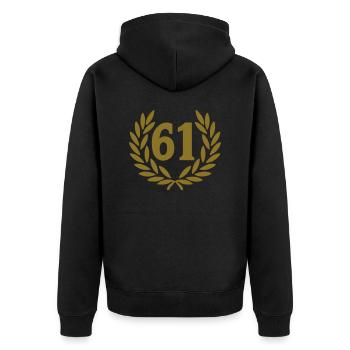 61_corona_premio_2 - Unisex Premium Organic Zip Hoodie - black - Back - Nico (187cm)