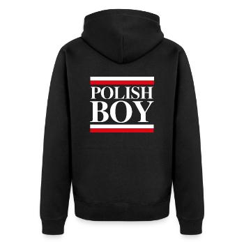 Polish Boy | Polnischer Spruch Polen Geschenk - Unisex Premium Bio Zip Hoodie - Schwarz - Hinten - Nico (187cm)