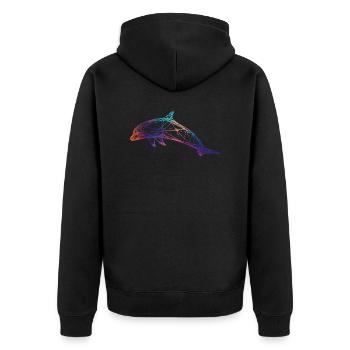 3D Delphin - Unisex Premium Bio Zip Hoodie - Schwarz - Hinten - Nico (187cm)