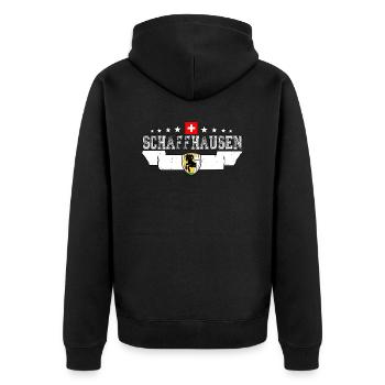 Meine Stadt Schaffhausen - Unisex Premium Bio Zip Hoodie - Schwarz - Hinten - Nico (187cm)