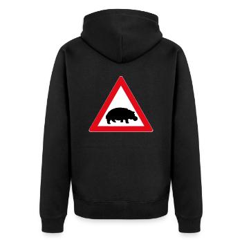 Straßenschild mit Nilpferd - Unisex Premium Bio Zip Hoodie - Schwarz - Hinten - Nico (187cm)