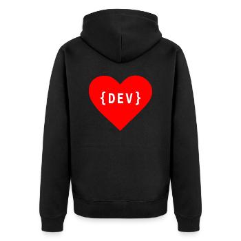Software Developer, Dear Code DEV Developer Day - Unisex Premium Organic Zip Hoodie - black - Back - Nico (187cm)
