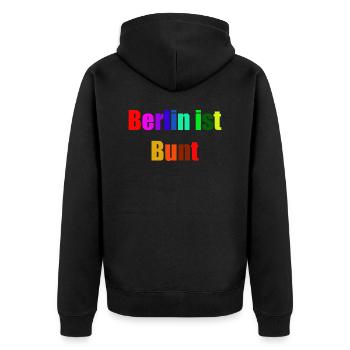 Berlin ist bunt - Unisex Premium Bio Zip Hoodie - Schwarz - Hinten - Nico (187cm)