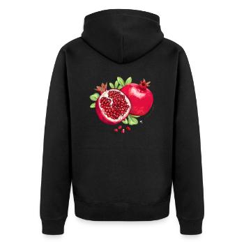 Granatapfel, Blätter & Granatapfelkerne Abbildung - Unisex Premium Bio Zip Hoodie - Schwarz - Hinten - Nico (187cm)