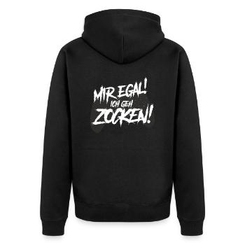 mir egal ich geh zocken, gamer, computer, fun - Unisex Premium Bio Zip Hoodie - Schwarz - Hinten - Nico (187cm)