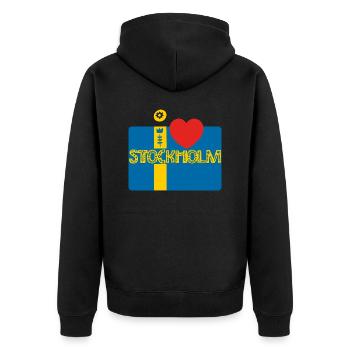 Stockholm - Unisex Premium Bio Zip Hoodie - Schwarz - Hinten - Nico (187cm)