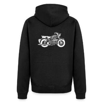 Royal Enfield Bullet 500 Motorcycle Motorrad - Unisex Premium Organic Zip Hoodie - black - Back - Nico (187cm)