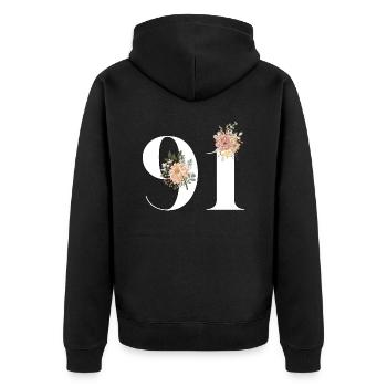 Blumen zum 91-jährigen Jubiläum (Geschenk von 91 Jahren) - Unisex Premium Bio Zip Hoodie - Schwarz - Hinten - Nico (187cm)
