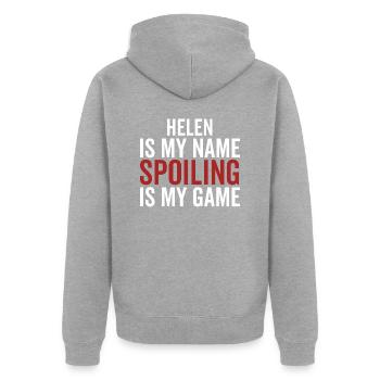Helen ist mein Name Spoiling ist mein Spiel - Unisex Premium Bio Zip Hoodie - Grau meliert - Hinten - Nico (187cm)