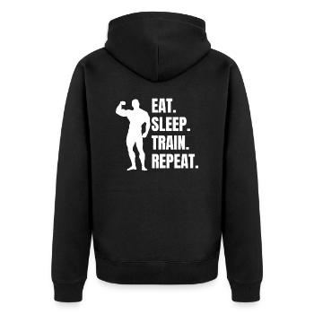 Fitness Entraînement en force Athlètes Musculistes musculaires - Veste à capuche bio Premium Unisexe - noir - Dos - Nico (187cm)