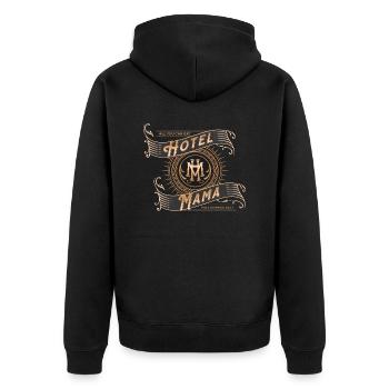 Hotel Mama - Muttertag - Lustiges Shirt - Unisex Premium Bio Zip Hoodie - Schwarz - Hinten - Nico (187cm)