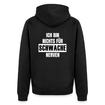 schwache Nerven - Unisex Premium Bio Zip Hoodie - Schwarz - Hinten - Nico (187cm)