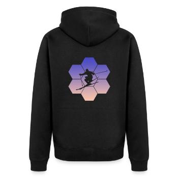 Ski Skiing Pistensau - Unisex Premium Bio Zip Hoodie - Schwarz - Hinten - Nico (187cm)