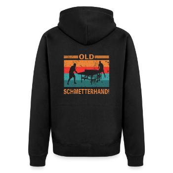 Old Schmetterhand Tischtennis lustiger Spruch - Unisex Premium Bio Zip Hoodie - Schwarz - Hinten - Nico (187cm)