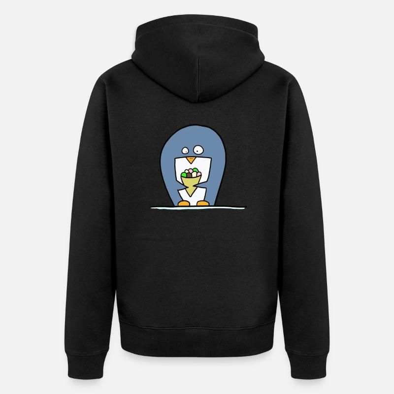 Pinguin mit Eiscreme - Unisex Premium Bio Zip Hoodie - Schwarz