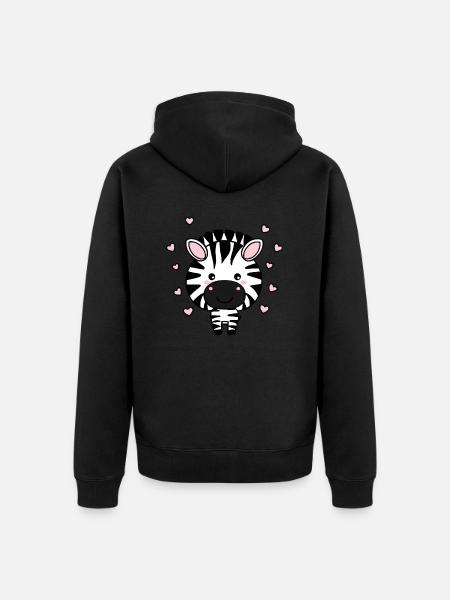 Süßes Zebra mit Herzchen - Unisex Premium Bio Zip Hoodie - Schwarz