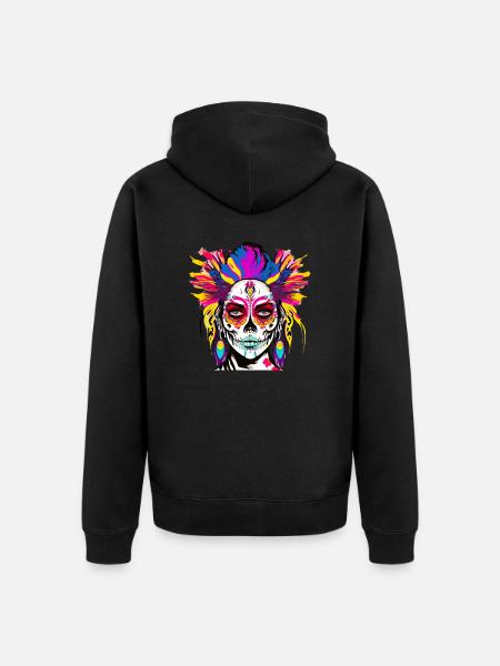 Totenkopf Frau Farbe - Unisex Premium Bio Zip Hoodie - Schwarz