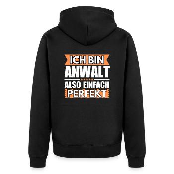 Einfach ein Perfekter Anwalt - Unisex Premium Bio Zip Hoodie - Schwarz - Hinten - Nico (187cm)