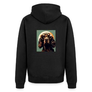 Field Spaniel Cool - Field Spaniel Hund - Unisex Premium Bio Zip Hoodie - Schwarz - Hinten - Nico (187cm)