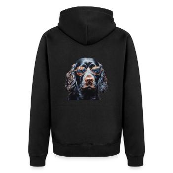 Field Spaniel Cool - Field Spaniel Hund - Unisex Premium Bio Zip Hoodie - Schwarz - Hinten - Nico (187cm)