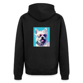 Westie Cool - Westie Hund - Unisex Premium Bio Zip Hoodie - Schwarz - Hinten - Nico (187cm)