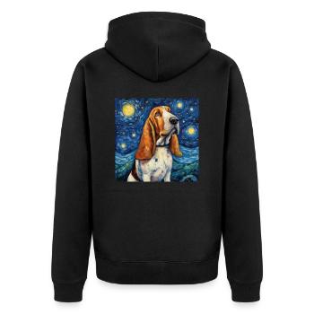 Basset Hound Sternennacht - Unisex Premium Bio Zip Hoodie - Schwarz - Hinten - Nico (187cm)