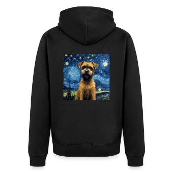 Border Terrier Sternennacht - Unisex Premium Bio Zip Hoodie - Schwarz - Hinten - Nico (187cm)