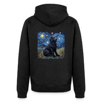 Flat Coated Retriever Sternennacht - Unisex Premium Bio Zip Hoodie - Schwarz - Hinten - Nico (187cm)