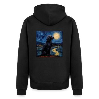 Flat Coated Retriever Sternennacht - Unisex Premium Bio Zip Hoodie - Schwarz - Hinten - Nico (187cm)