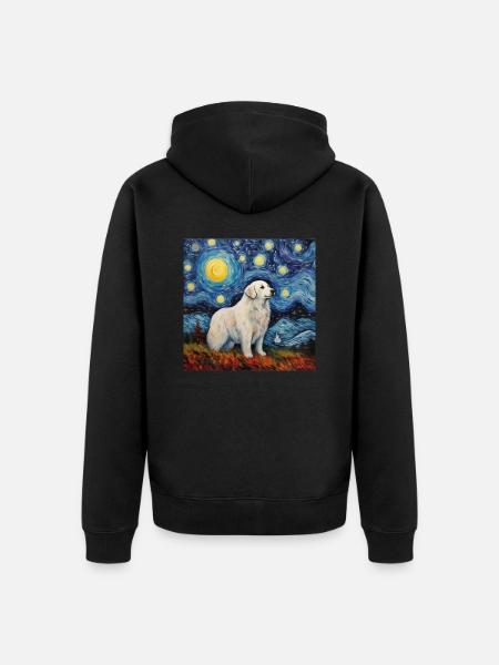 Pyrenean Mountain Dog Starry Night - Unisex Premium Organic Zip Hoodie - black
