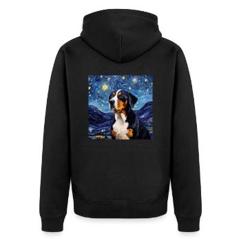 Grosser Schweizer Sennenhund - Unisex Premium Bio Zip Hoodie - Schwarz - Hinten - Nico (187cm)