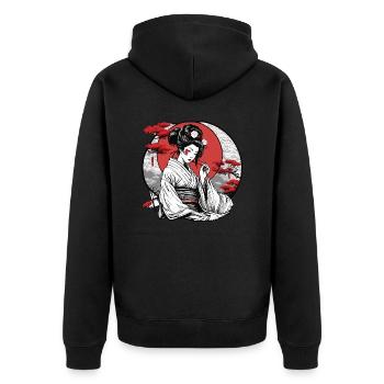 Geisha / Chinesisch / Japanisch / Anime / Comic - Unisex Premium Bio Zip Hoodie - Schwarz - Hinten - Nico (187cm)