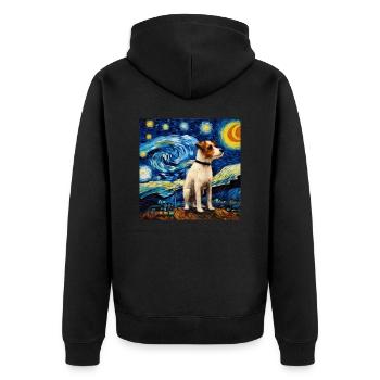 Jack Russell Terrier Sternennacht - Unisex Premium Bio Zip Hoodie - Schwarz - Hinten - Nico (187cm)
