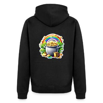Regenbogen / Goldtopf / Glück / bunt / Wetter - Unisex Premium Bio Zip Hoodie - Schwarz - Hinten - Nico (187cm)