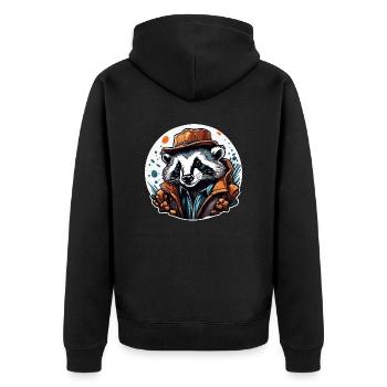 Dachs / Nagetier / Tier / Streifen / Wild - Unisex Premium Bio Zip Hoodie - Schwarz - Hinten - Nico (187cm)