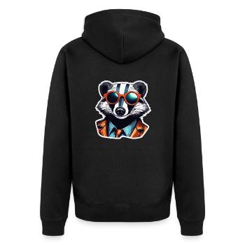 Dachs / Nagetier / Tier / Streifen / Wild - Unisex Premium Bio Zip Hoodie - Schwarz - Hinten - Nico (187cm)