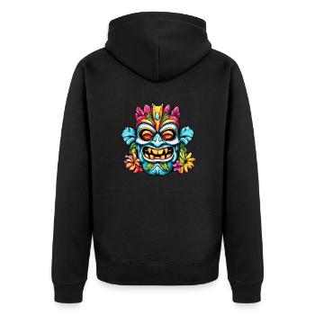 Tiki / Hawaii / Tropisch /Insel / Kultur / Logo - Unisex Premium Bio Zip Hoodie - Schwarz - Hinten - Nico (187cm)